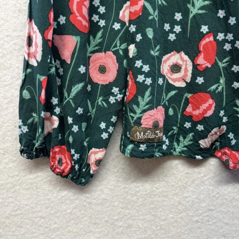 Matilda Jane Yesteryear Tunic Top Womens L Green Floral Button Down Long Sleeve - Image 4