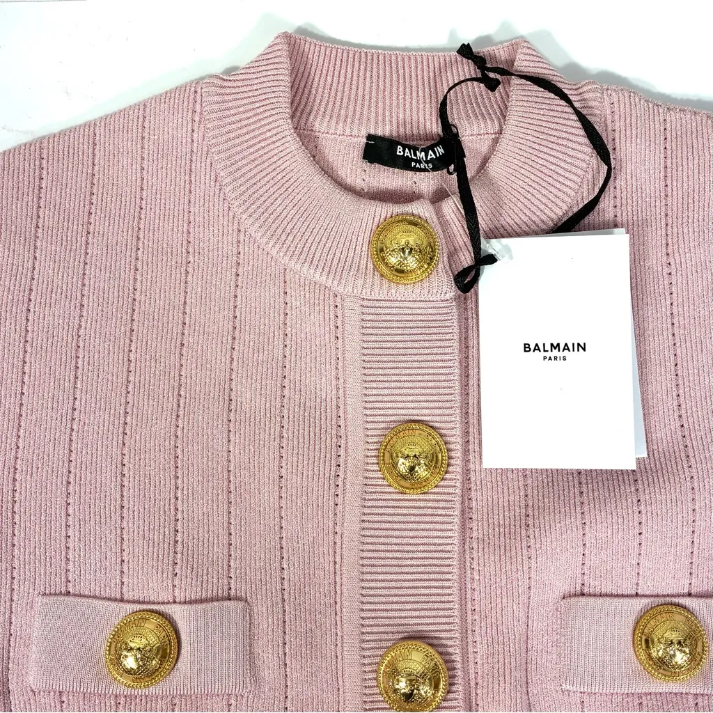 Balmain Knitted Four Pocket Short Sleeve Cardigan FR 40 US 8 Pink NWT - Image 17