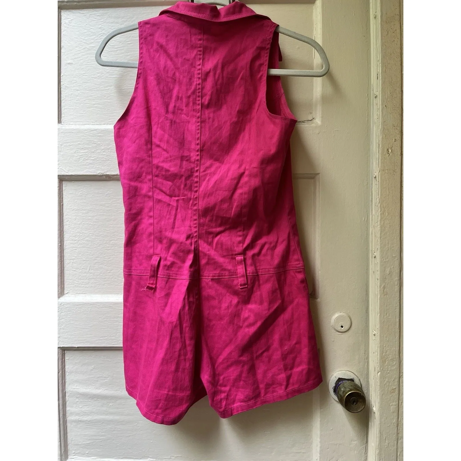 Vtg 90s Hot Pink Barbie Romper M Retro Pinup Zip Sleeveless Cotton Cowgirl Boho Size M - Image 2