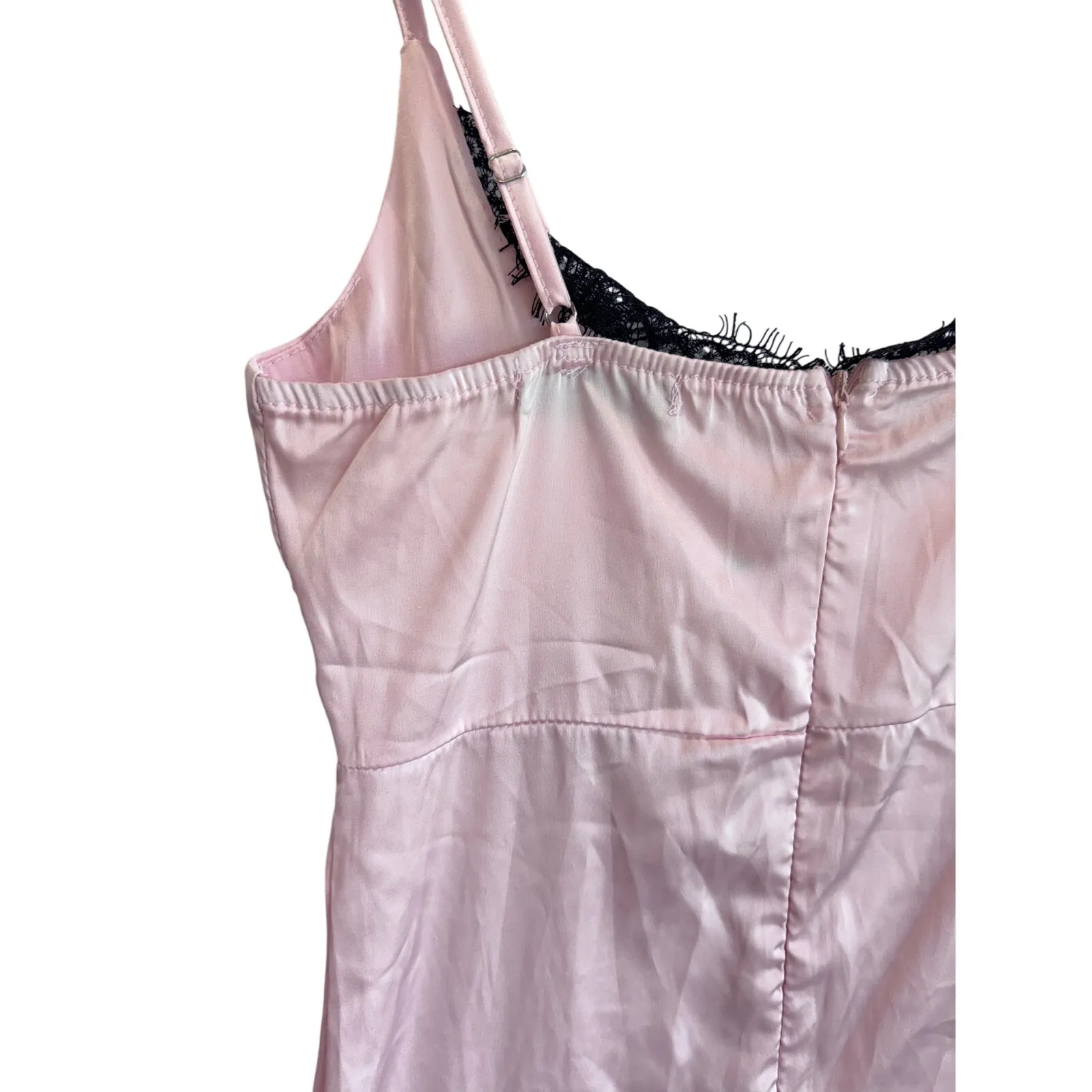 CBR Pink Slip Dress Black Lace Trim Y2K Lingerie Style Nightie Cottagecore 2000s - Image 5