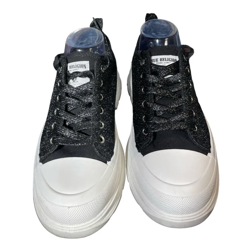 True Religion Janis Platform Sneakers Black Glitter Accent Women’s Size 10 - Image 4