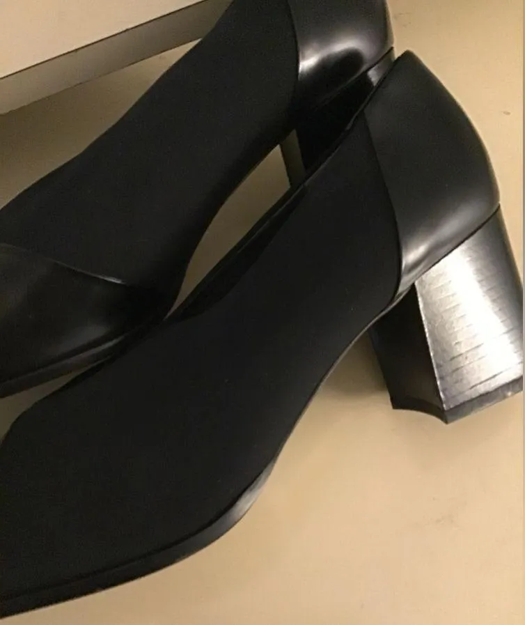 Paul Green women black leather canvas heel pump shoes US 11 UK 8.5 Narrow width - Image 6