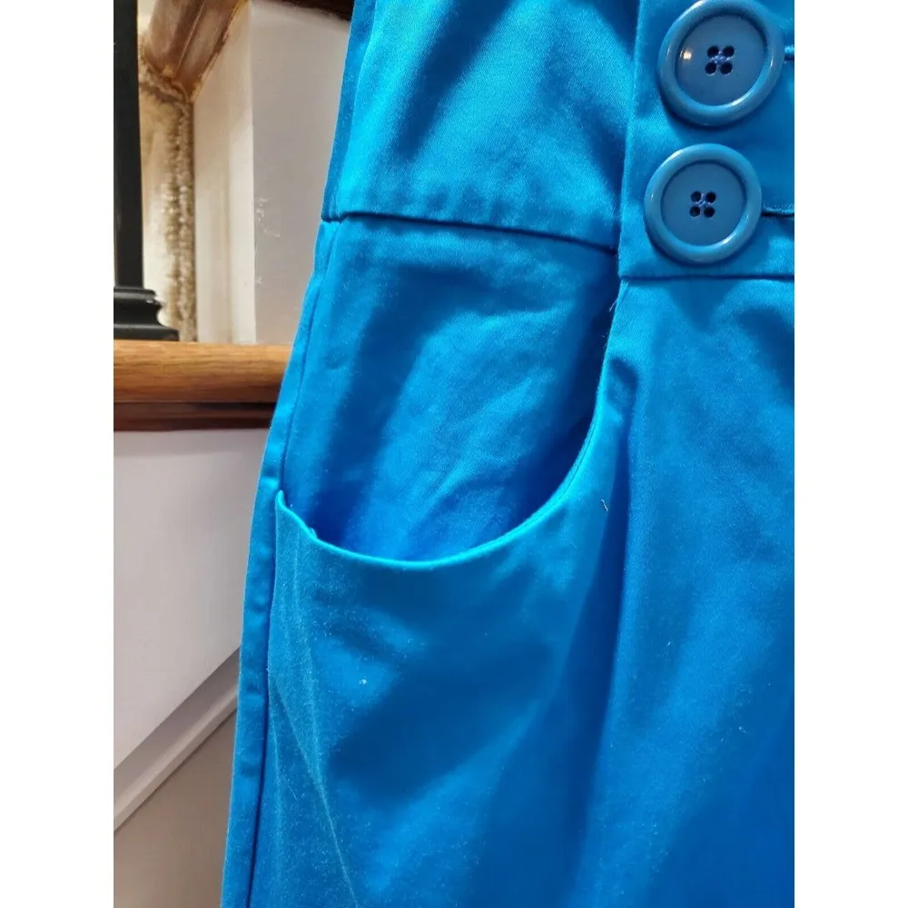 Ashley Stewart Women Solid Blue Cotton Mid Rise Buttons Front Casual Shorts 18W - Image 4