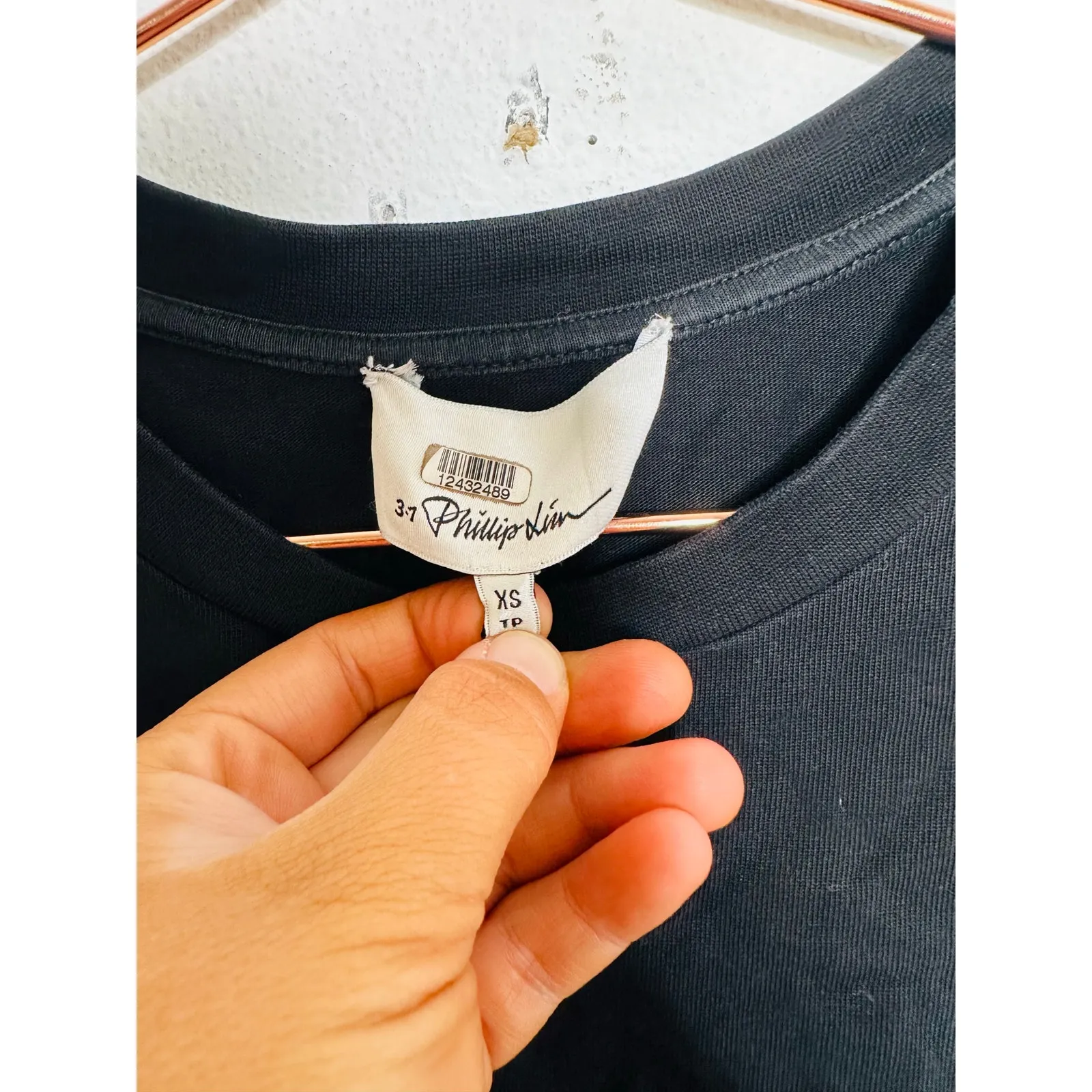 3.1 PHILLIP LIM Black Jersey Material 100% Cotton Pearl Embellished T-Shirt XS - Image 7