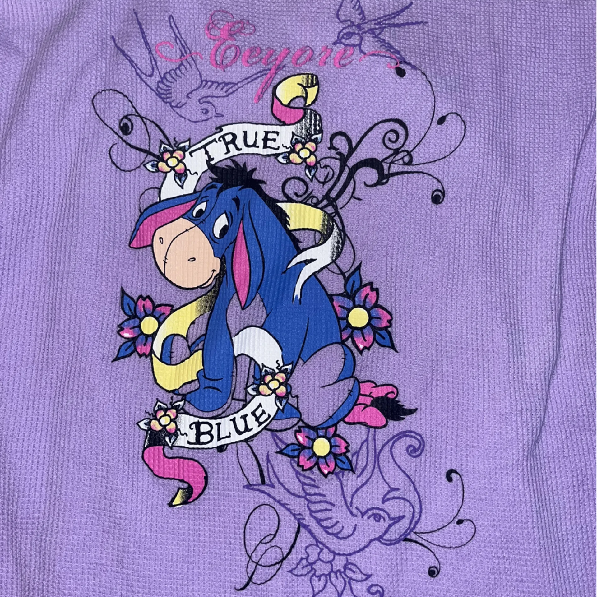 Vintage y2k early 2000s Disney Eeyore waffle knit Henley - Image 2
