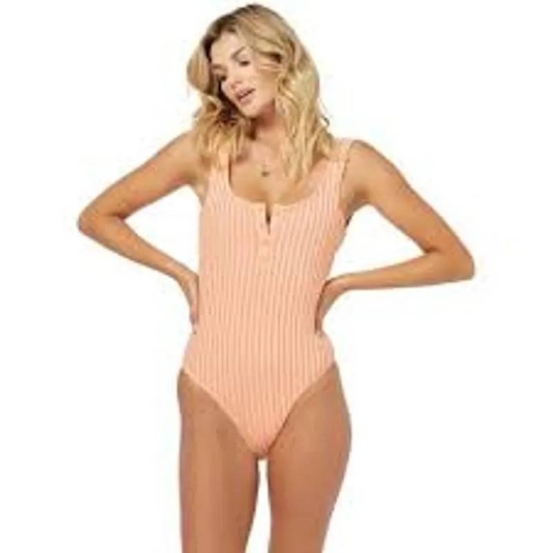 L*SPACE Float On Ribbed One Piece Swimsuit w Buttons Size 4 Small S Henley - Image 2