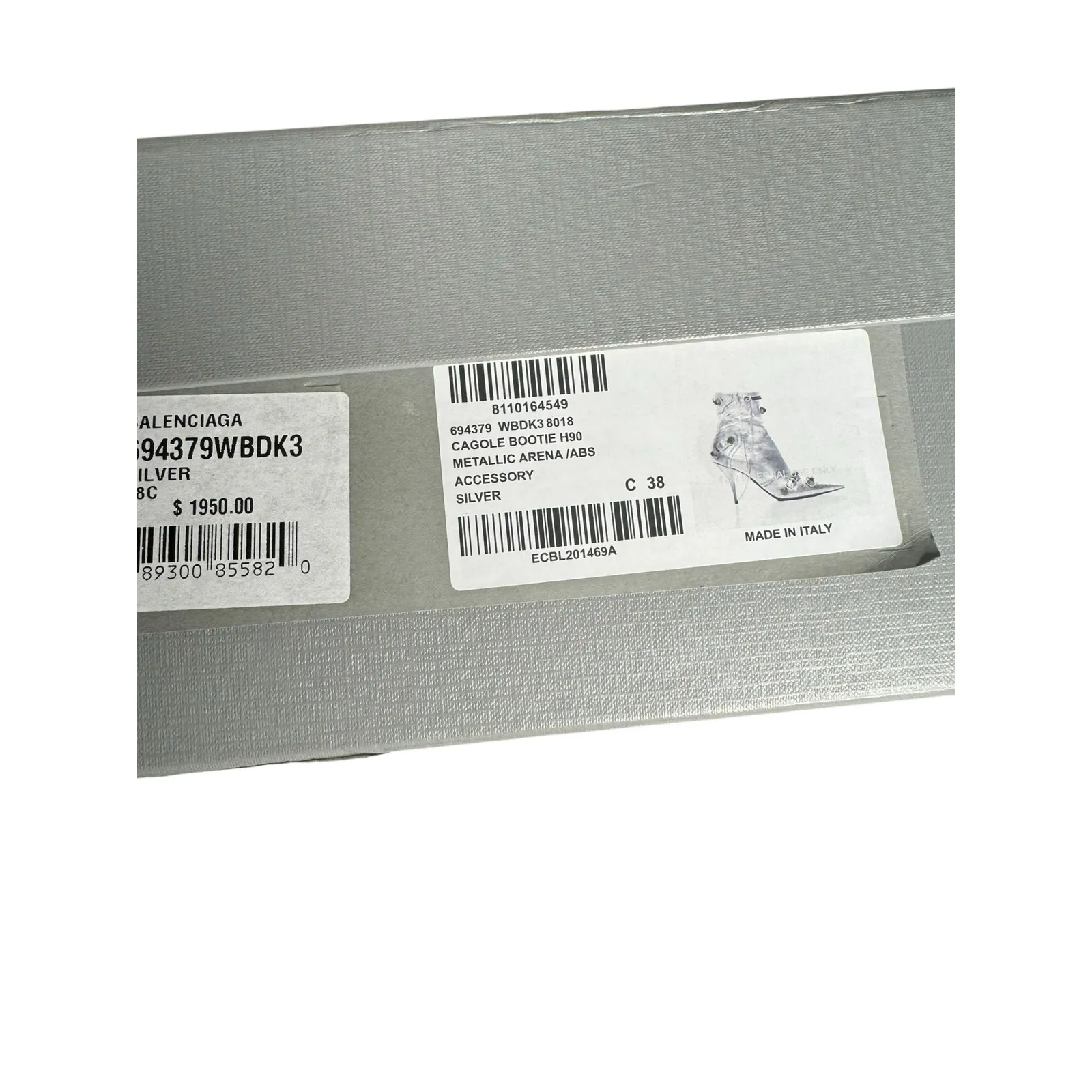 Balenciaga NIB Le Cagole Studded Crinkle Leather Ankle Boots in Silver Size 38 - Image 12