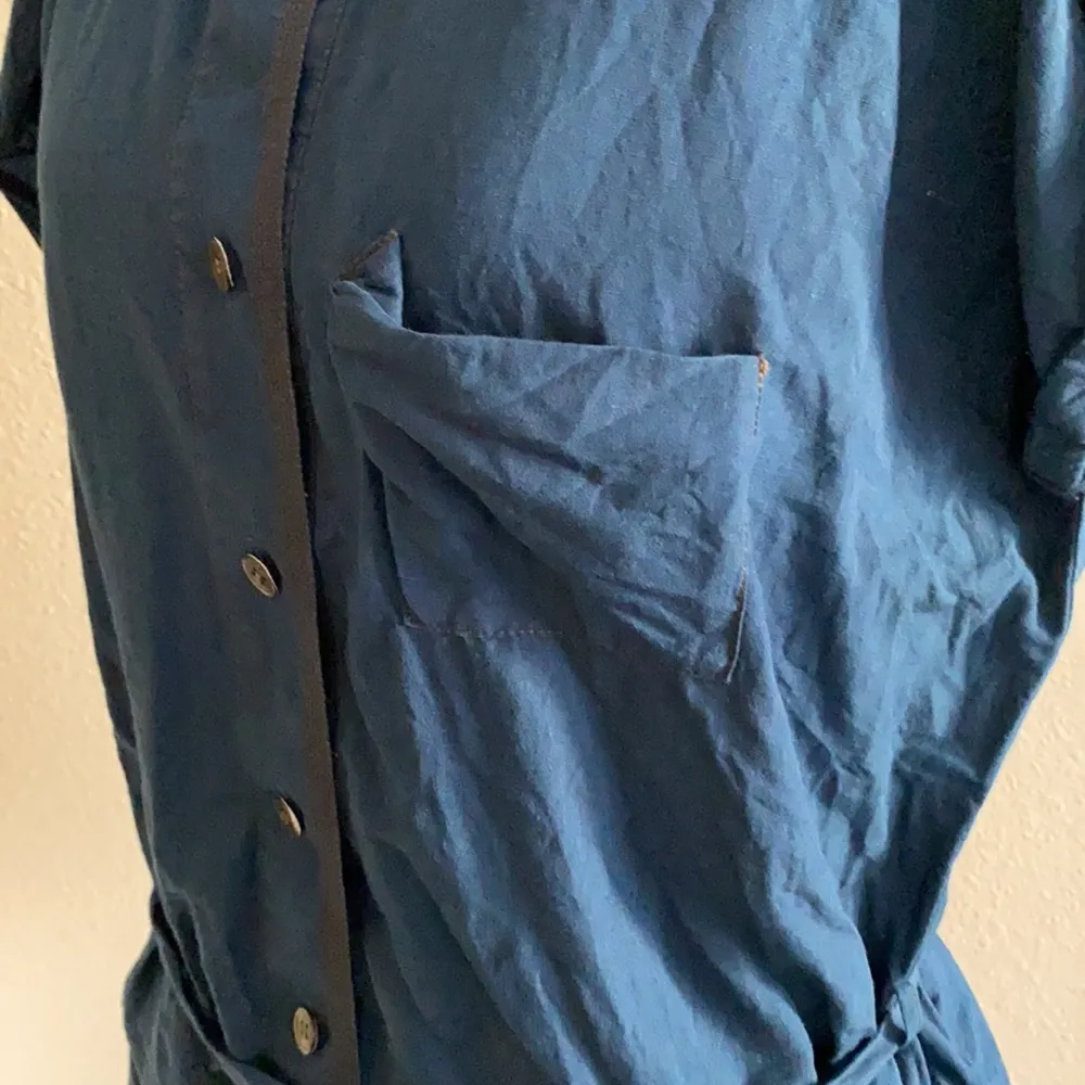 Theory Cotton/Linen Balta D Orient Button Front Tie Blouse | Blue - Image 3