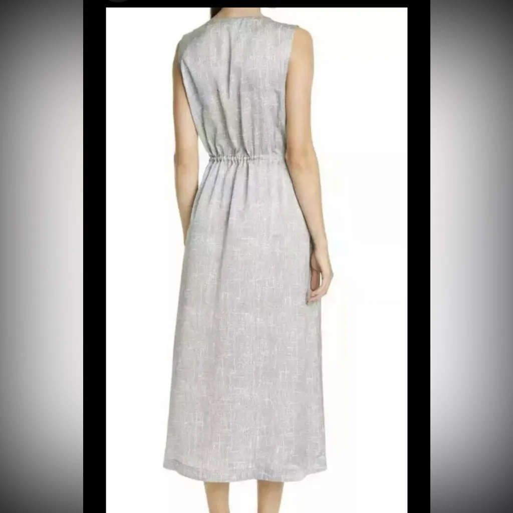 Eileen Fisher Drift Silk & Cotton Sleeveless Drawstring Waist Dress Size Medium - Image 3