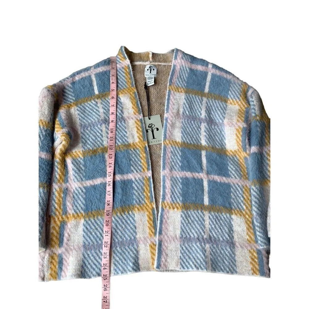 Rain + Rose Soft Textured Plaid Open Front Cardigan - Image 5