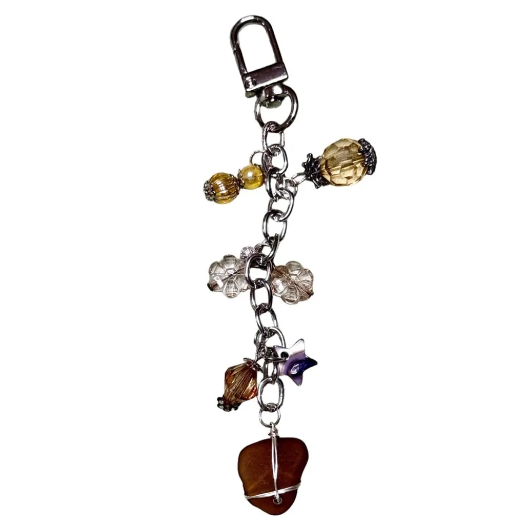 Golden Drift Bag Charm Keychain Handmade | One of a Kind | Crystal Accessory - Image 3