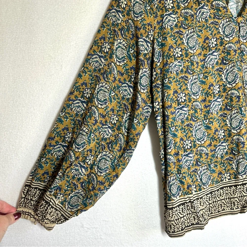 Faherty Naomi Top Women's M Fairfield Border Print Long Sleeve Button Up Blouse - Image 3