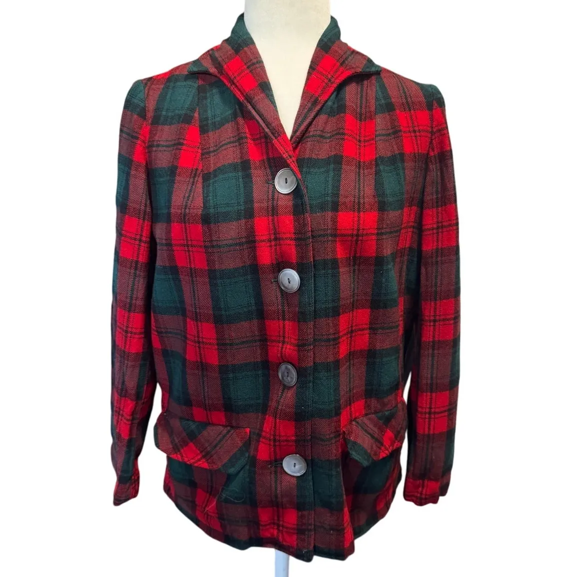 1960s Pendleton “49er” Wool Jacket – Vintage Red & Green Tartan Plaid – XS/S - Image 2