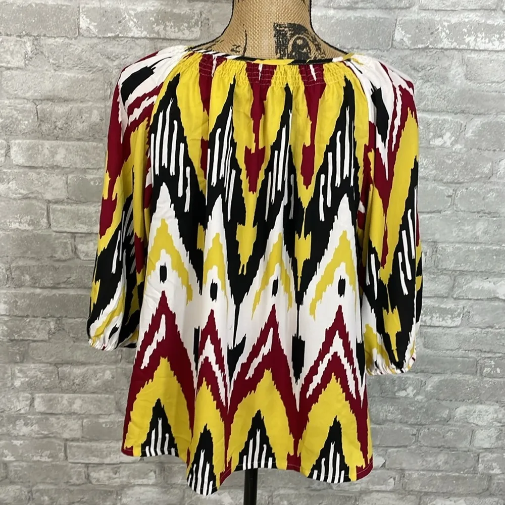M by Shakara Ikat Print Button Down Blouse Yellow Size 12 - Image 3