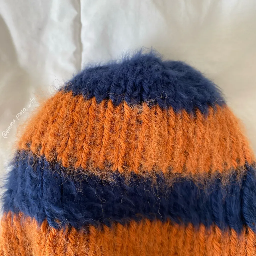 striped orange and blue Chicago Bears NFL fuzzy women’s beanie - Image 7