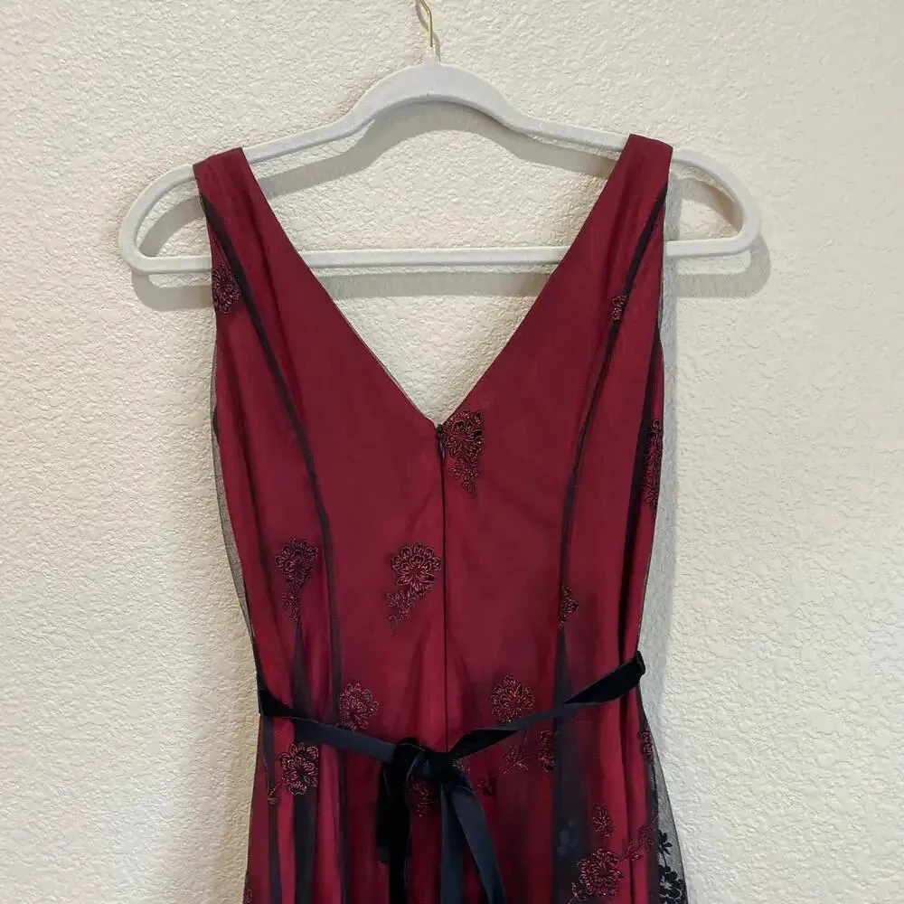 ADRIANNA PAPELL Vintage 90s Goth Prom Evening Dress Burgundy Red Size 4P Vampire - Image 5