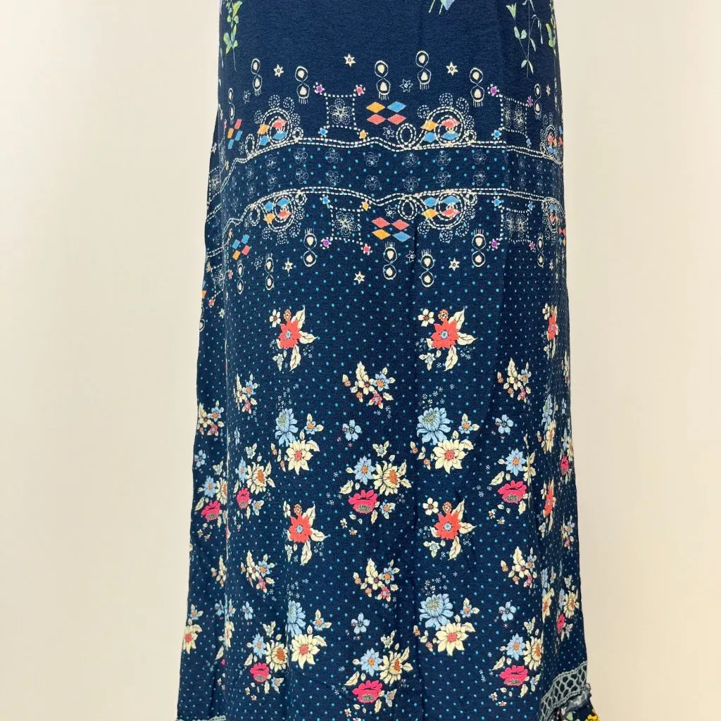 NWOT Johnny Was Blue Floral Elastic Waist Maxi Skirt Size S Pull-On - Image 7