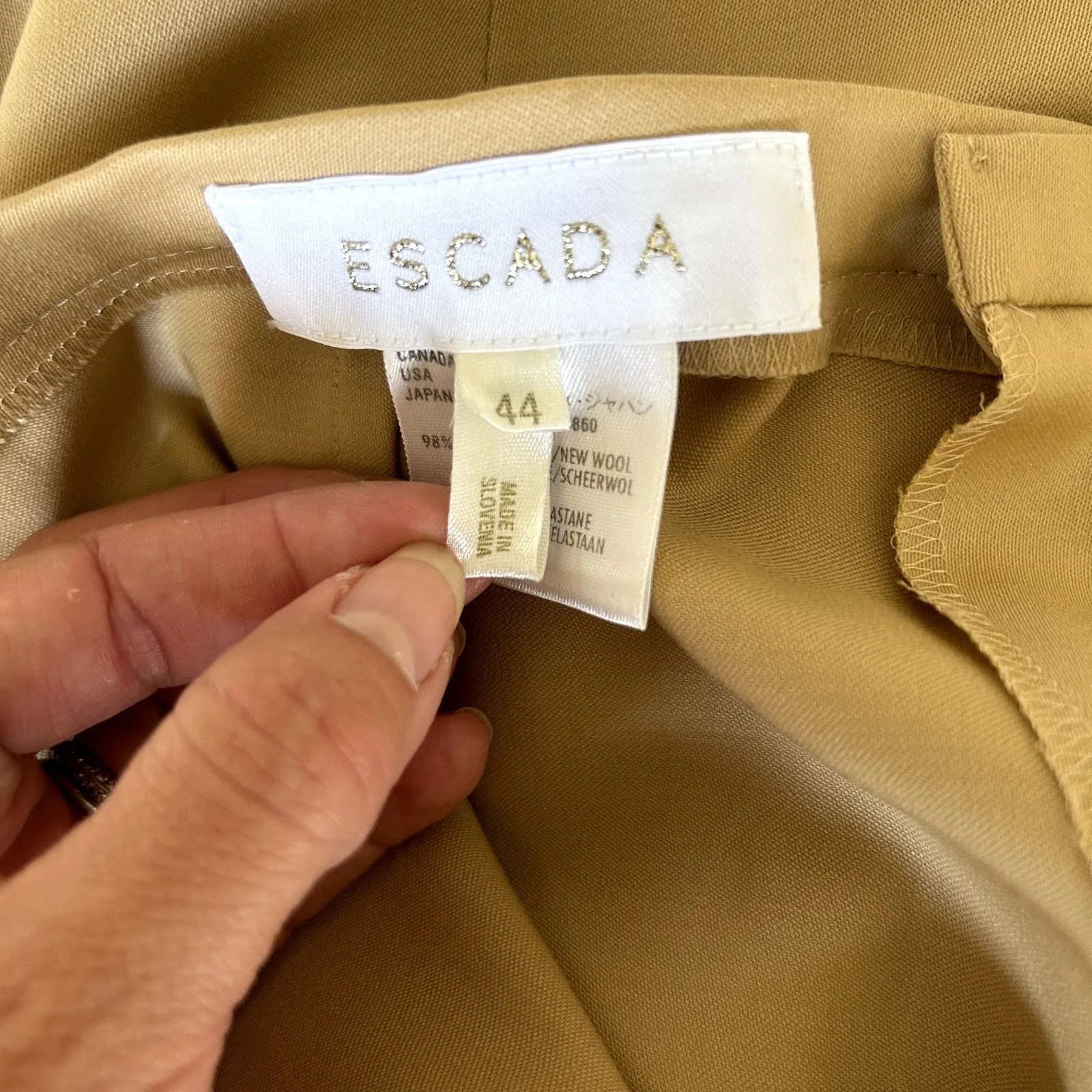 ESCADA Womens Beige Straight Leg Pants Beige New Wool Flat Front DE 44 / US L Tan Size L - Image 3