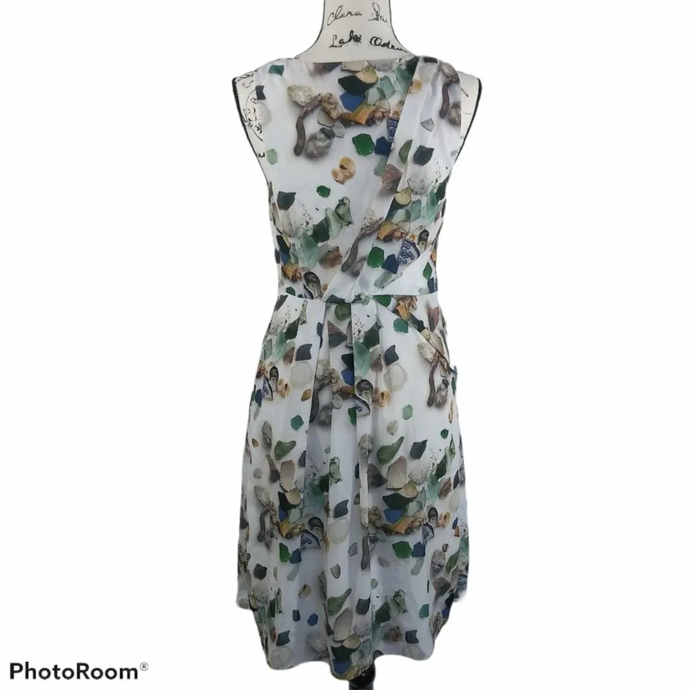 Anthropologie Meadow Rue Rock Gem Flowy Novelty Neutral Sleeveless Dress 4 - Image 4
