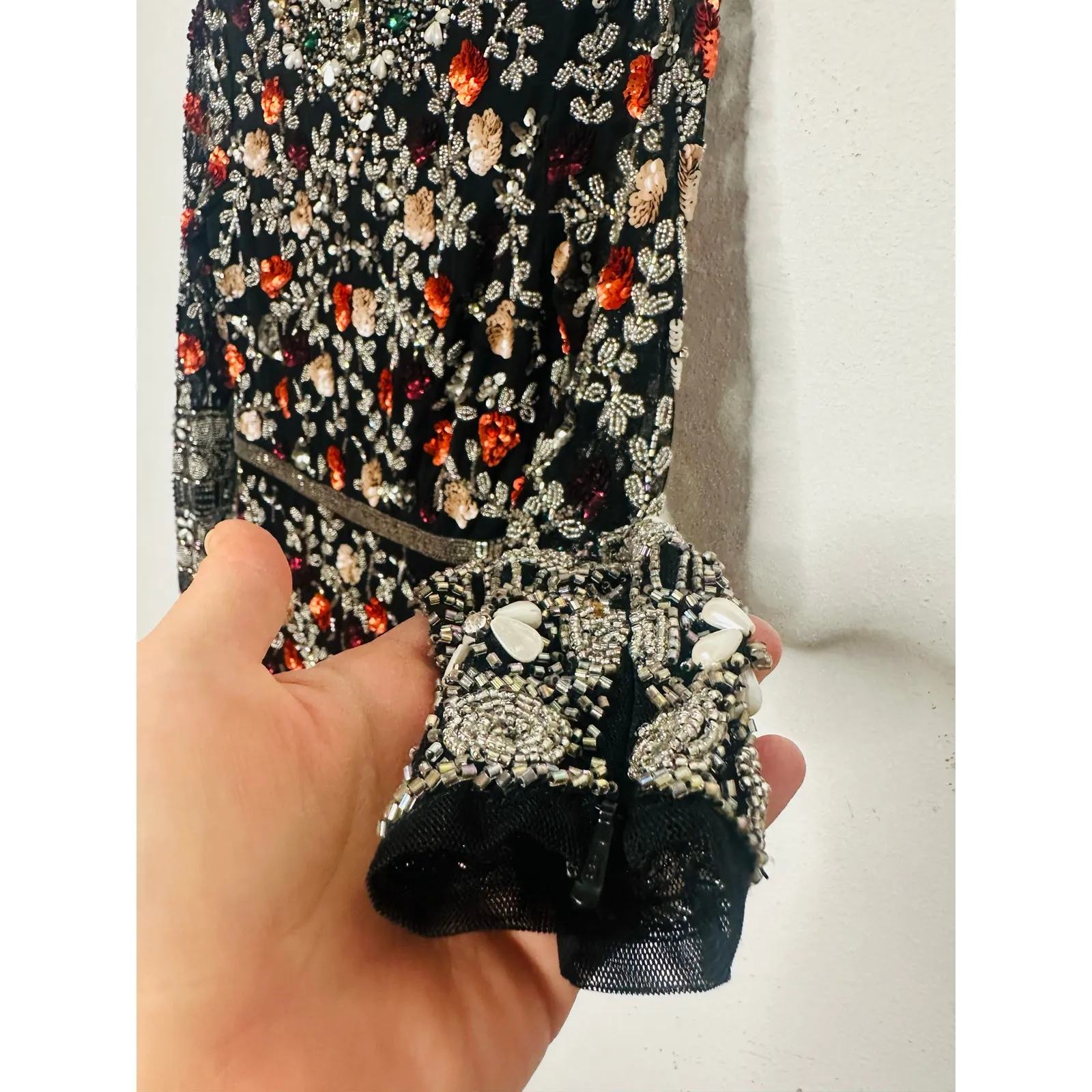 MAC DUGGAL 93925 Black Mutlicolored Beaded Sequin Long Sleeves Formal Dress sz 2 - Image 10