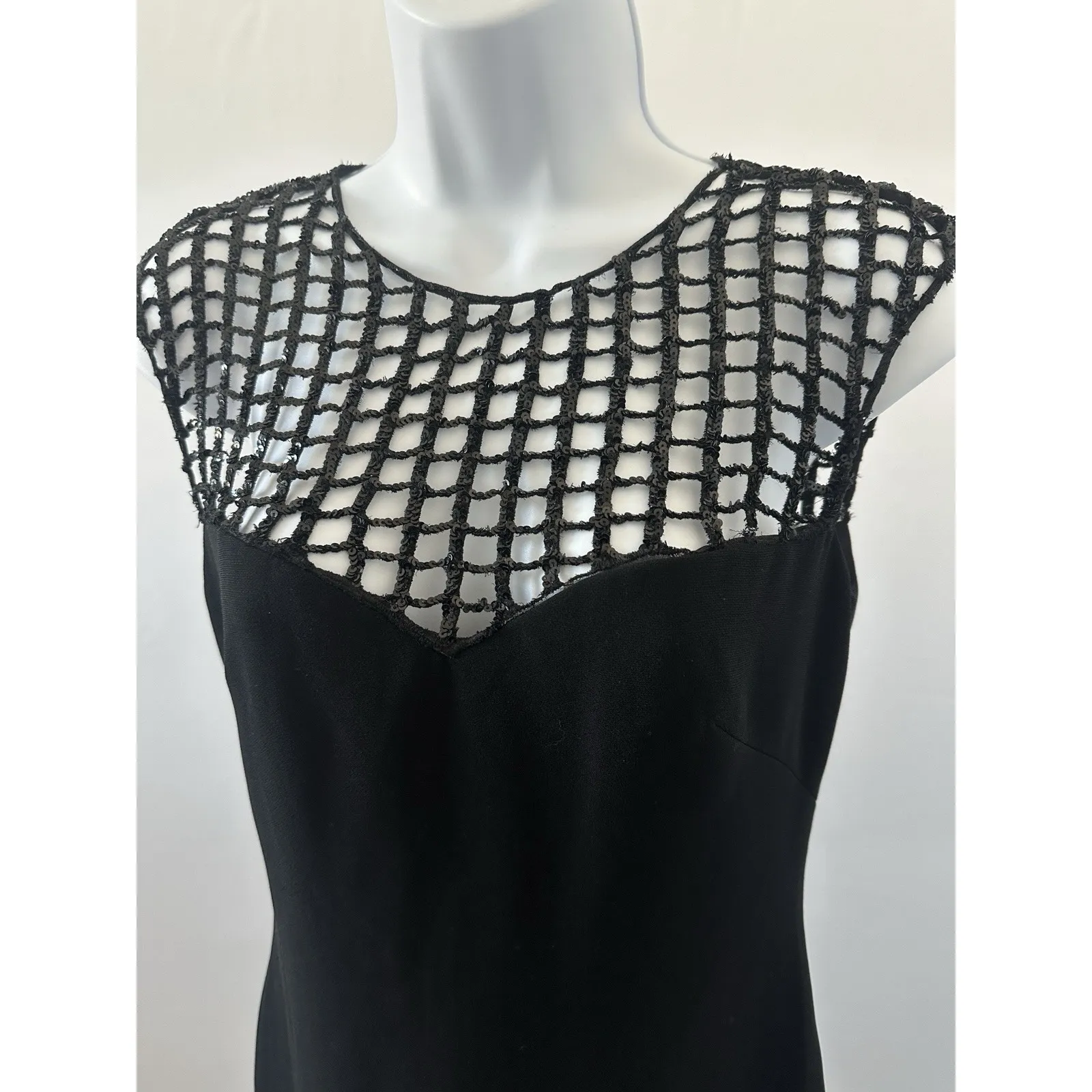 Pamela Roland Black Sweetheart Sequin Net Neckline Sexy Body Dress Sz: 4 (b35) - Image 2