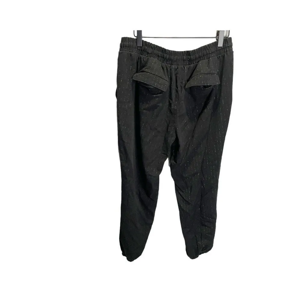 Nine West Tie Waist Jogger Black Metallic Pin Striped SZ L Career Mid Rise - Image 2