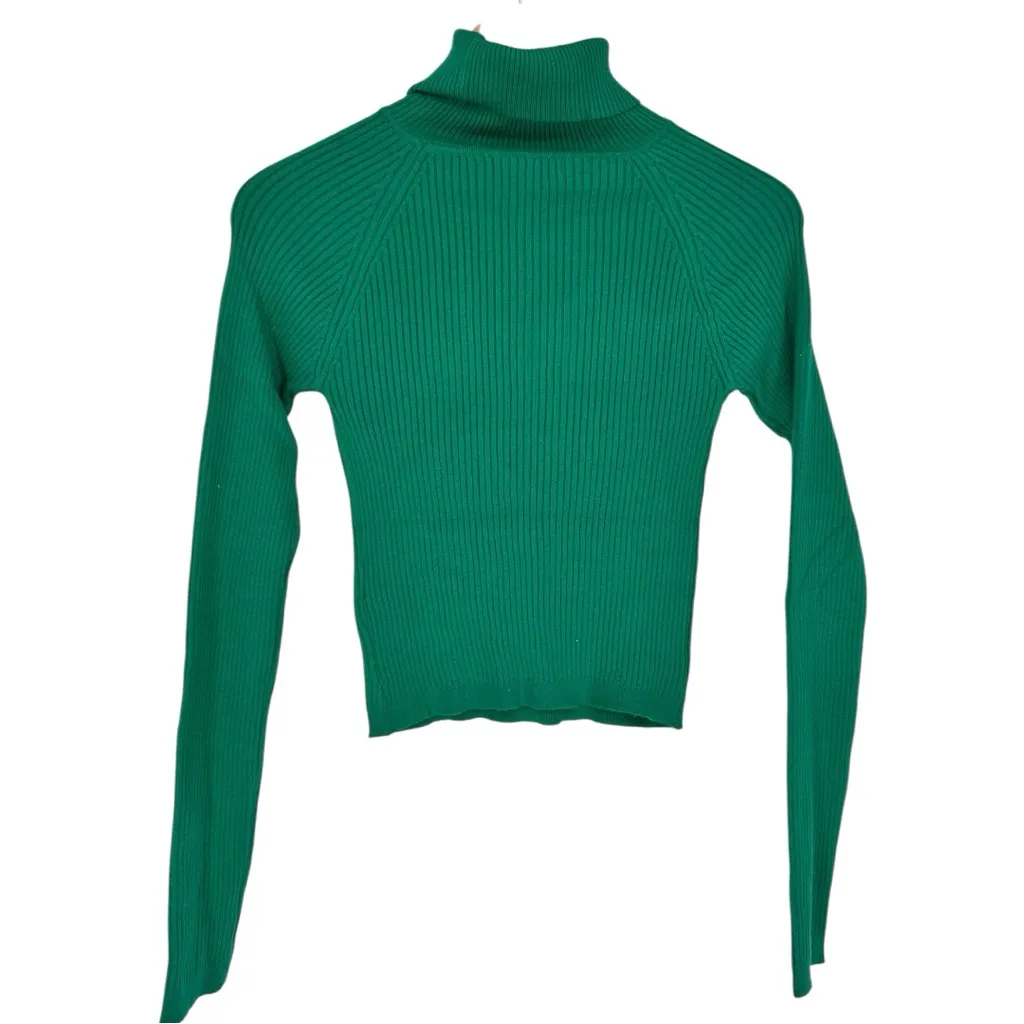 Love Tree Green Ribbed Turtleneck Sweater size Large Long Sleeves Stretch - Image 9