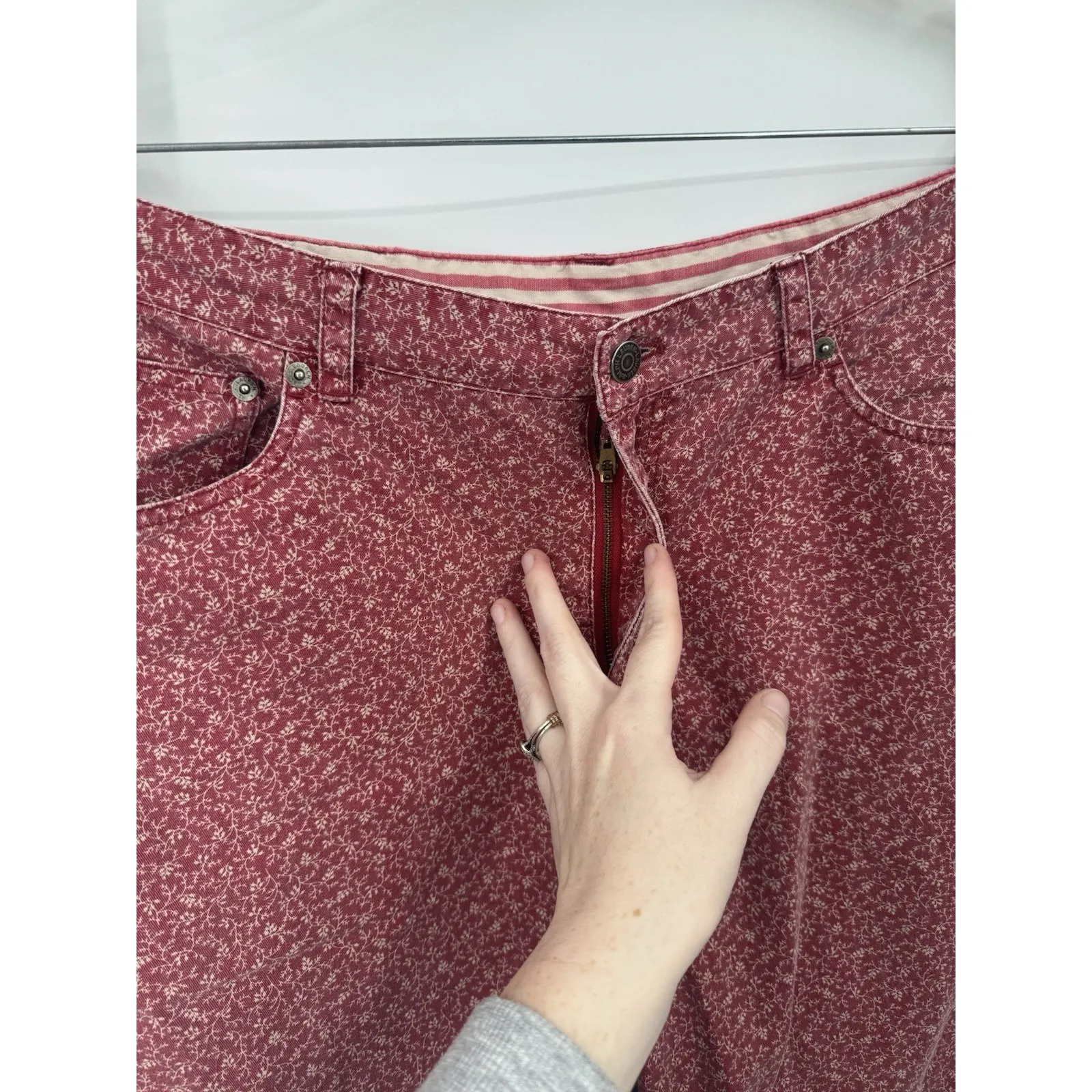 VTG Lauren Ralph Lauren Micro Floral Straight Leg Pant Sz 14 Red Cottage Prairie - Image 8