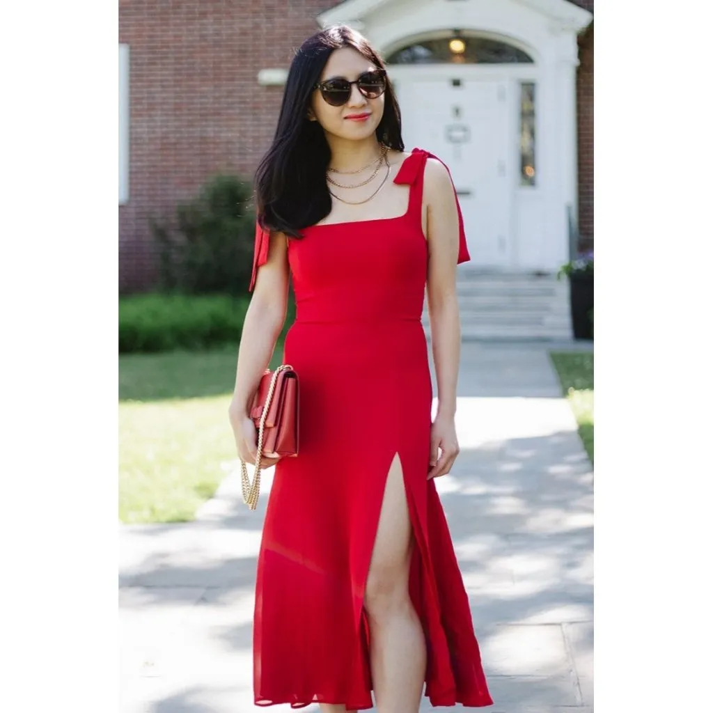 NWT Reformation Twilight in Cherry Red Side Slit Georgette Midi Tank Dress 0 - Image 8