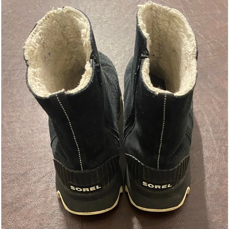Sorel Out N About Waterproof Suede Booties Black 7.5 Faux Fur Lined Winter - Image 3