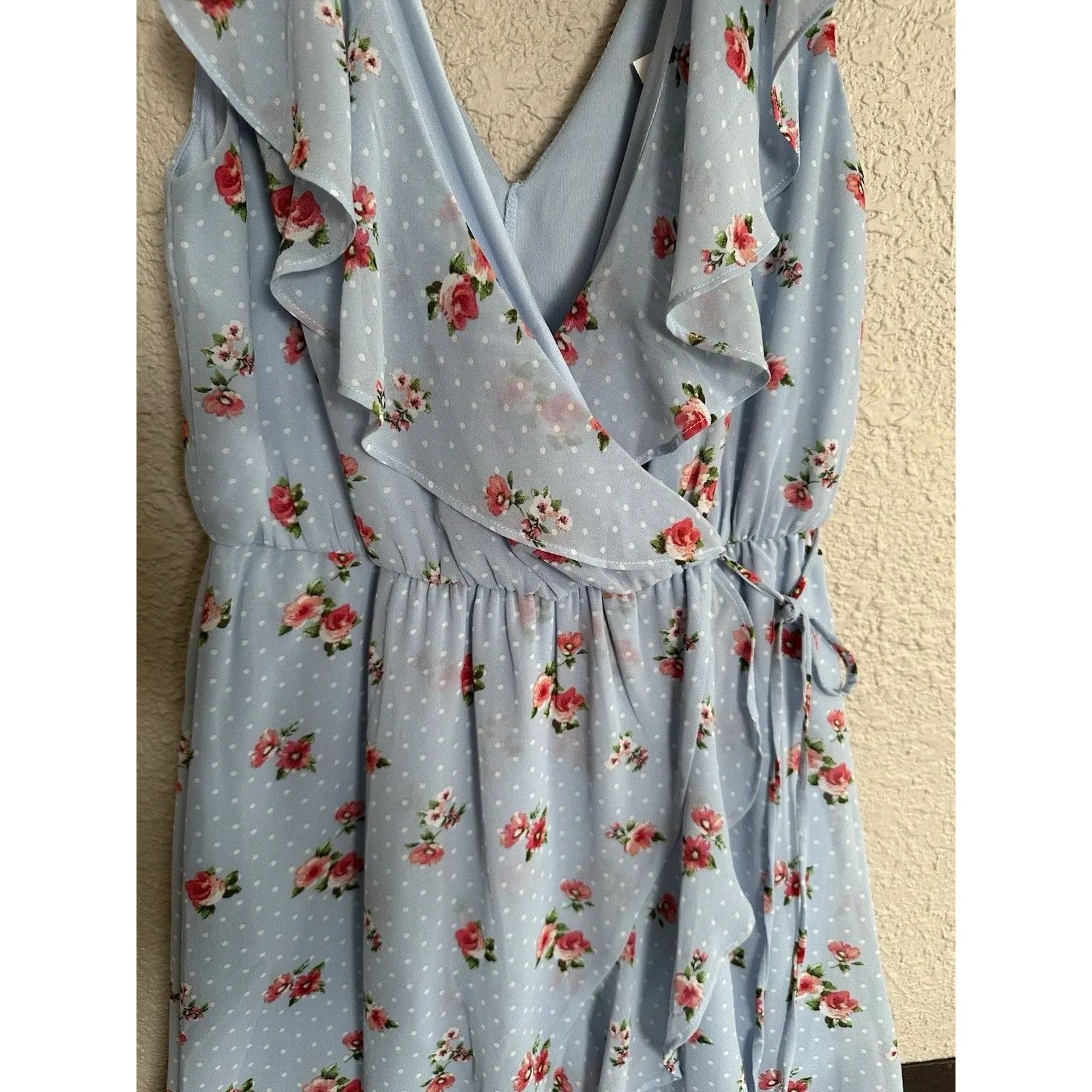 Soprano Blue Floral High Low Babydoll Midi Dress Whimsical Cottagecore‎ Flutter - Image 3