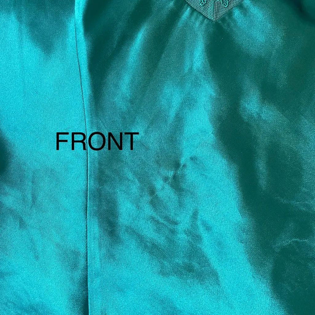 Emerald Green Satin Midi Slip Dress Lace Vintage Size Medium Lingerie Nightie - Image 5