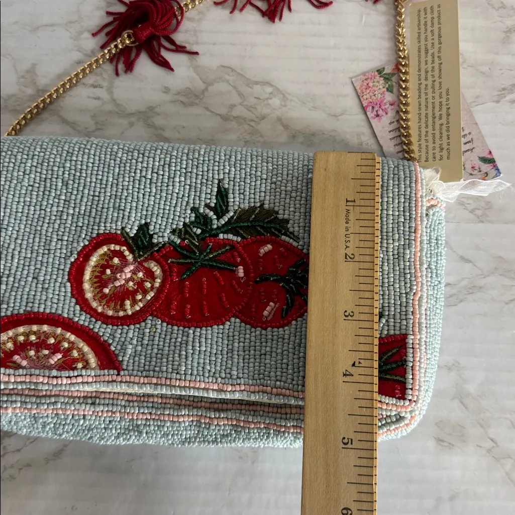 Beaded Tomato Fruit Crossbody Bag Tassels Multicolor NWT Anthropologie viral bag Blue - Image 12