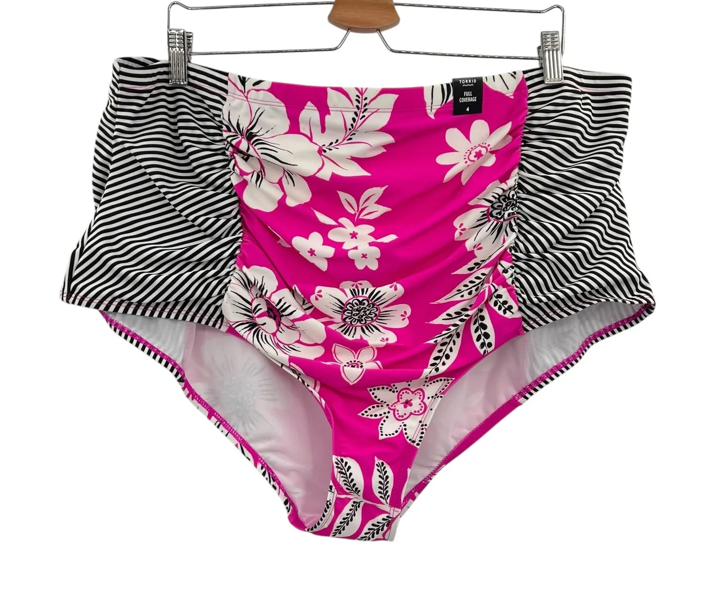 Torrid High-Rise‎ Ruched Bikini Bottom Carissa Floral Azalea Pink Plus Size 4X - Image 1