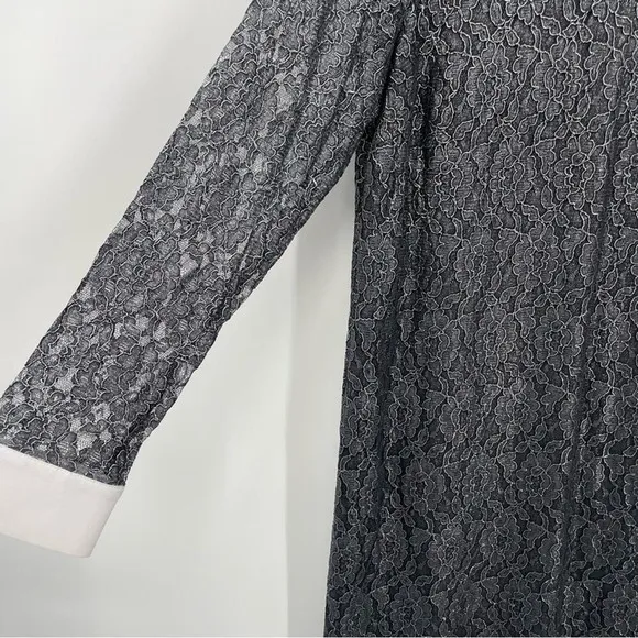 Michael Kors Floral Silver‎ Metallic Lace Shift Shirt Mini Dress Size 12 Black - Image 8