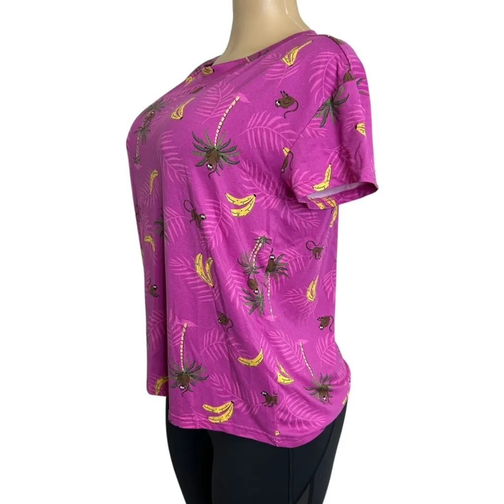 #852 Joyspun Women's Small Pajama Top, Purple with Monkey Print - Image 2