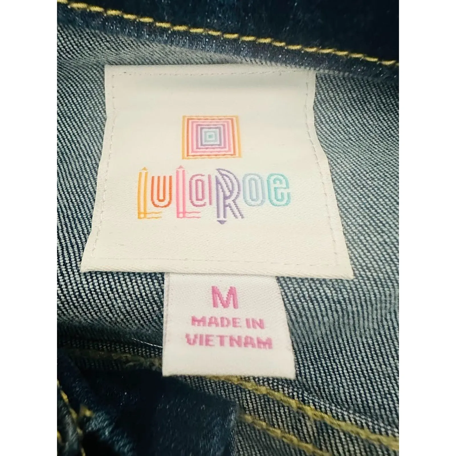 Lularoe Jean Jacket Women Medium Boho Gold Embroidery Flowers Dark Denim Pockets - Image 7