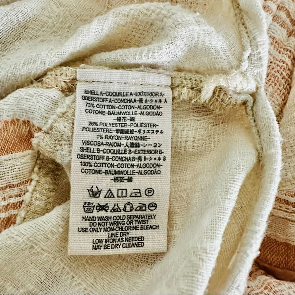 FREE PEOPLE | Orange Cream Ivory Mixed Fabric Shirt Button Down Shacket | Small - Image 6