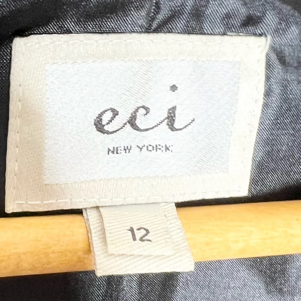 ECI Beige Polka Dot Black & Gold Striped Ruffle Blouse Vest Top Size 12 - Image 9