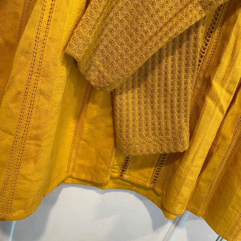 NWT Suzanne Betro Size S Mustard Waffle Knit Knotch Neck Empire Waist Tunic - Image 5