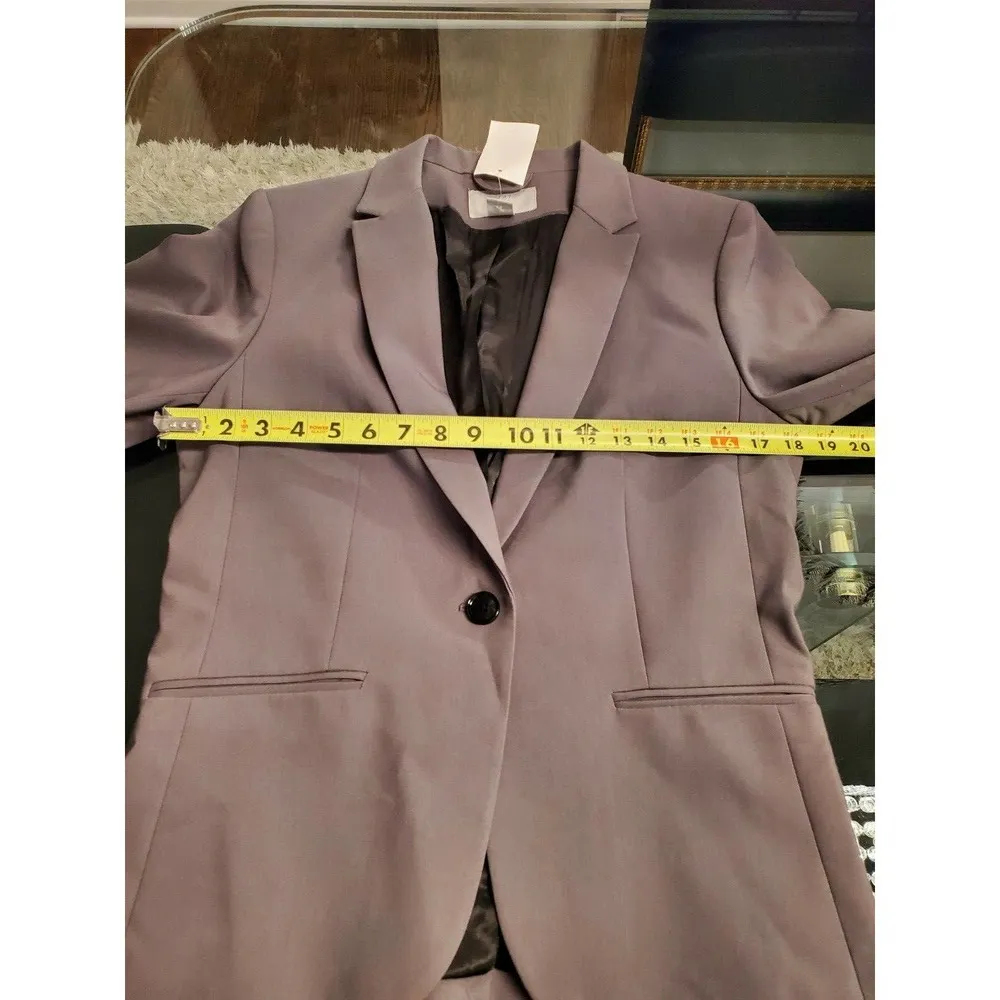 H&M Women's Solid Gray Cotton Long Sleeve Single Breasted Fitted Blazer Size 12 - Image 11