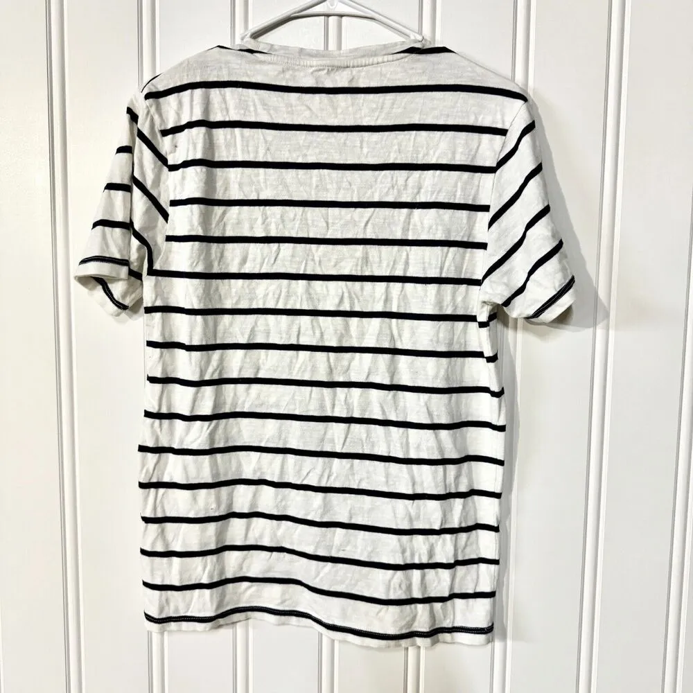 REISS Shirt Women Size M Short Sleeve Cotton Crewneck Navy Blue & White Casual - Image 6