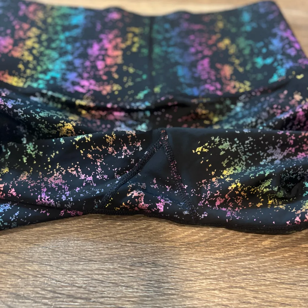Terez Black Rainbow Foil Haze Uplift Leggings Small High Rise Shiny Festival - Image 5