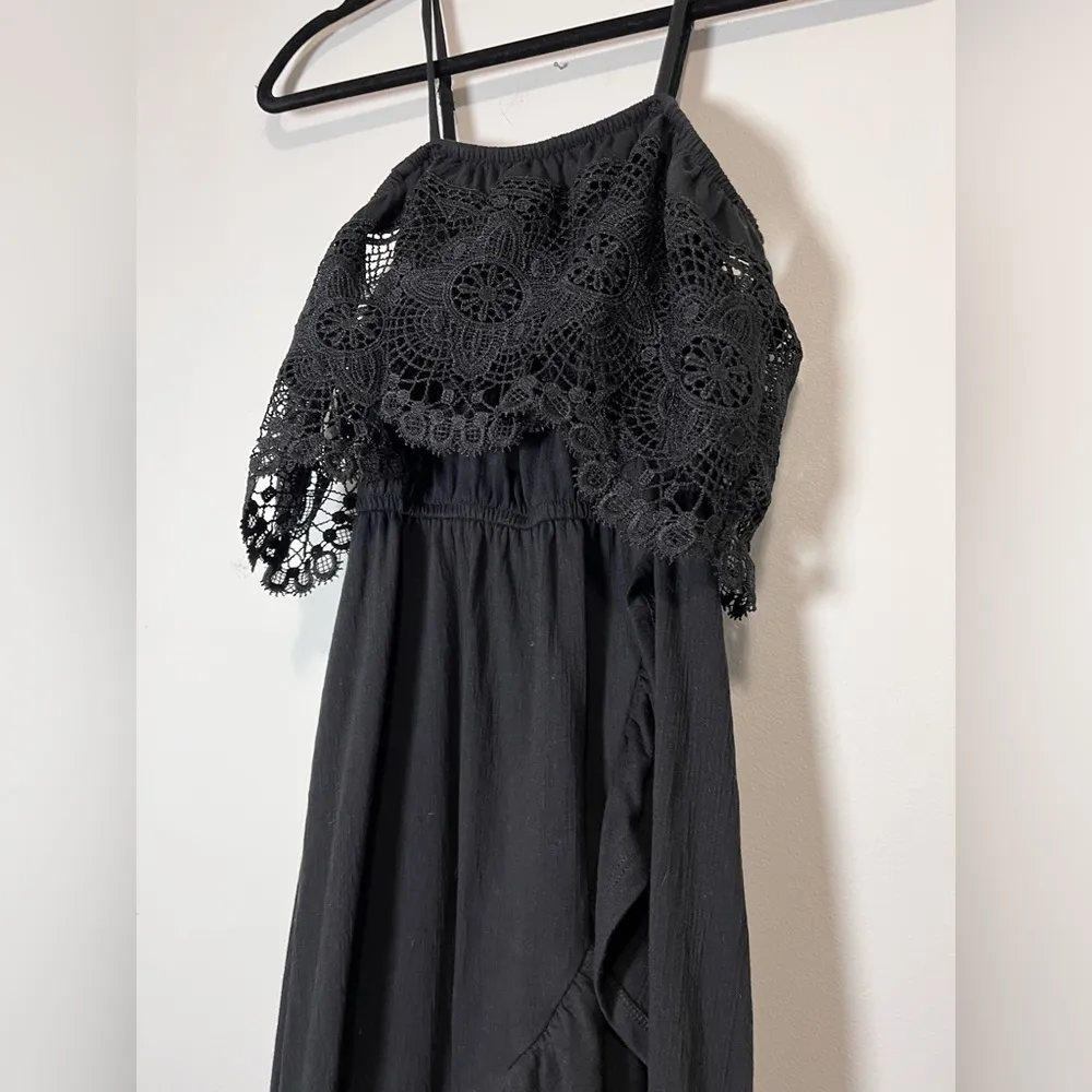 ASYMMETRICAL Black Off Shoulder Ruffle Lace Long Dress Women’s Sz S EUC - Image 2