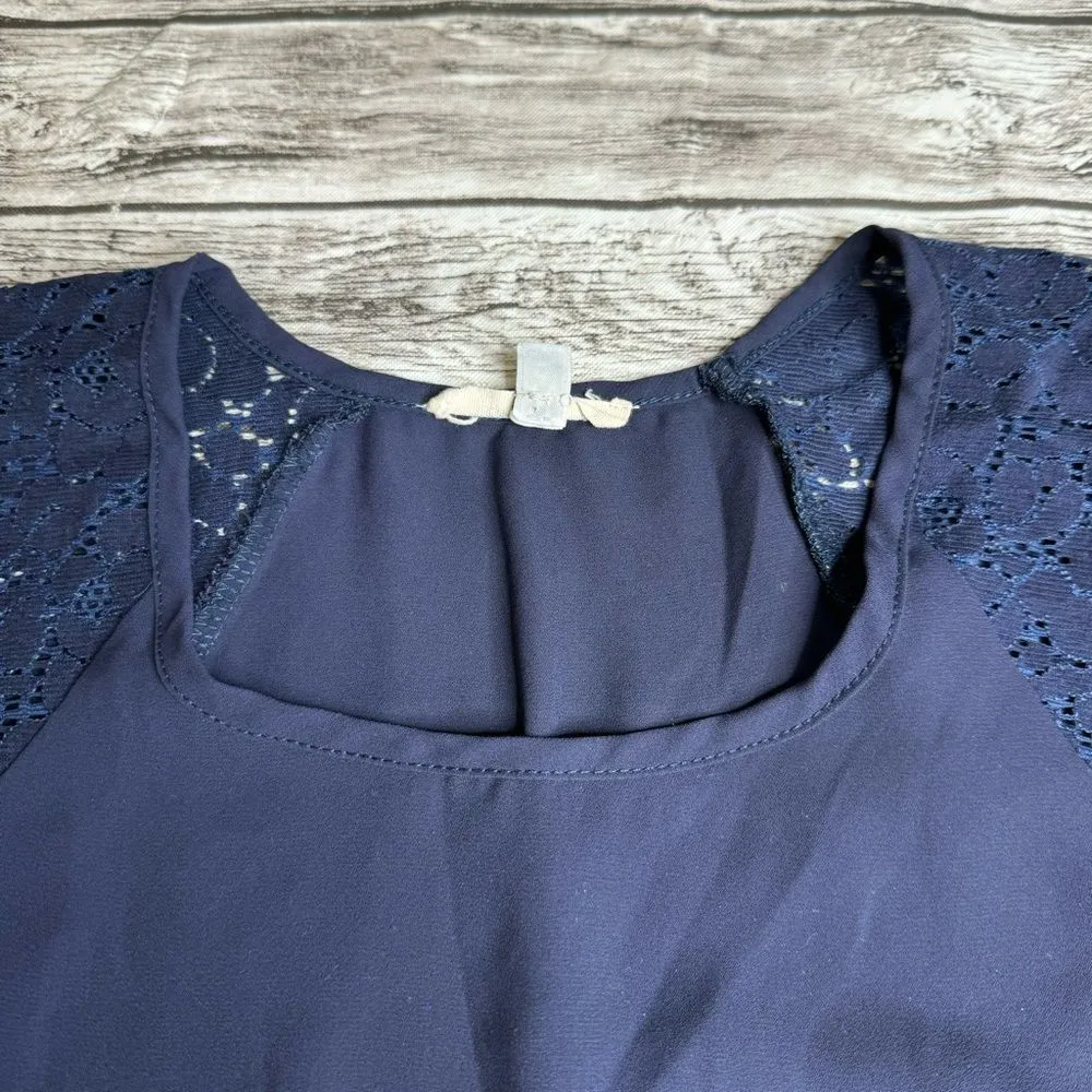 Tea N Rose Women's Blouse Top Shirt Dark Blue M Med Medium Lightweight Lace Thin - Image 9