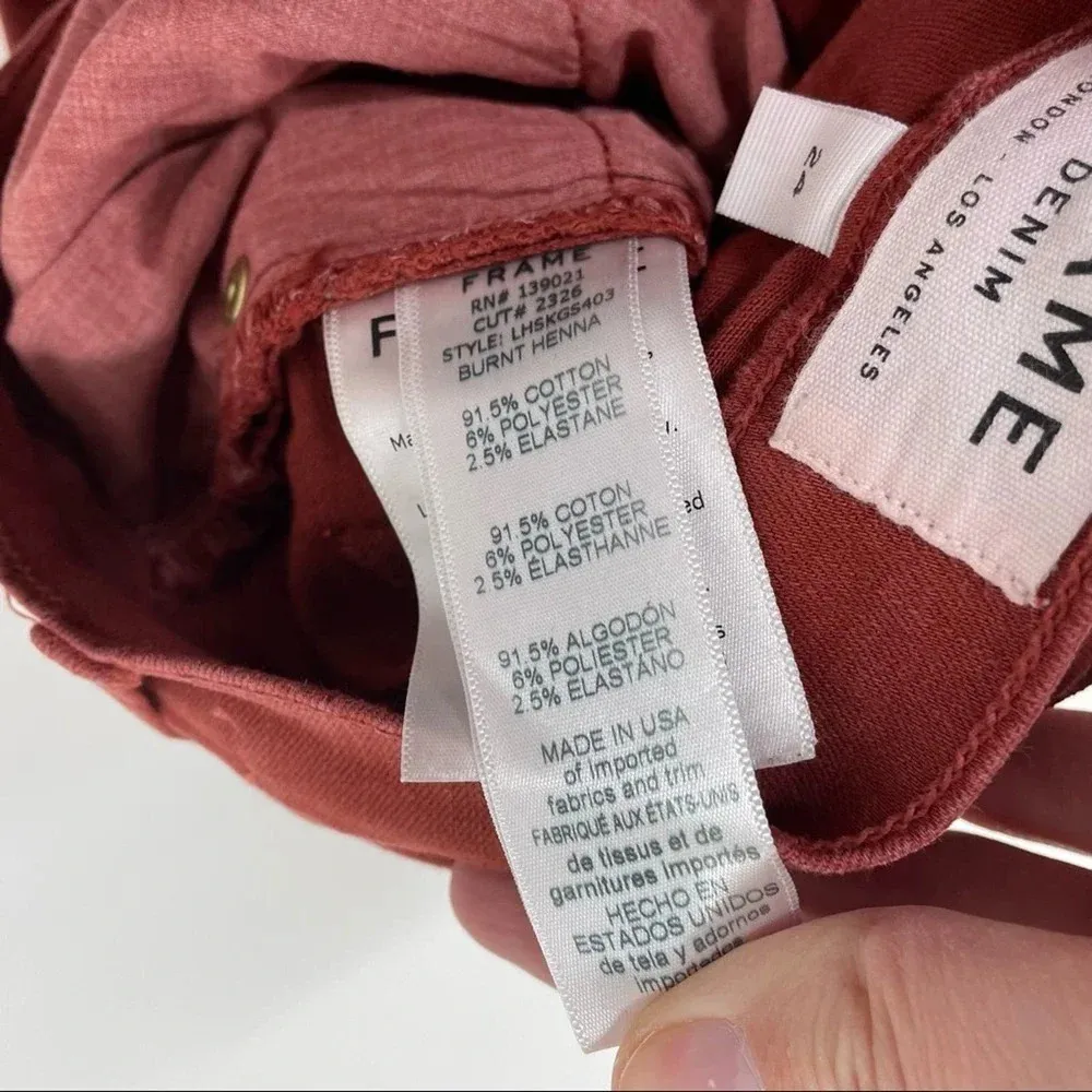 FRAME Denim Le High Raw Hem Skinny Ankle Jeans Burnt Henna Wash Size 24 - Image 6