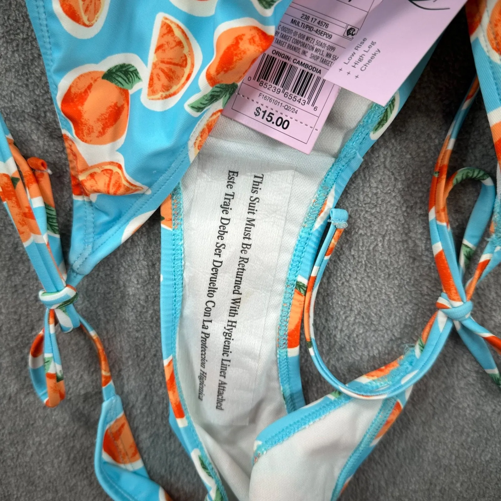 Wild Fable Blue Orange Fruit String Bikini Bottom Swim Suit Size Medium Cheeky - Image 5