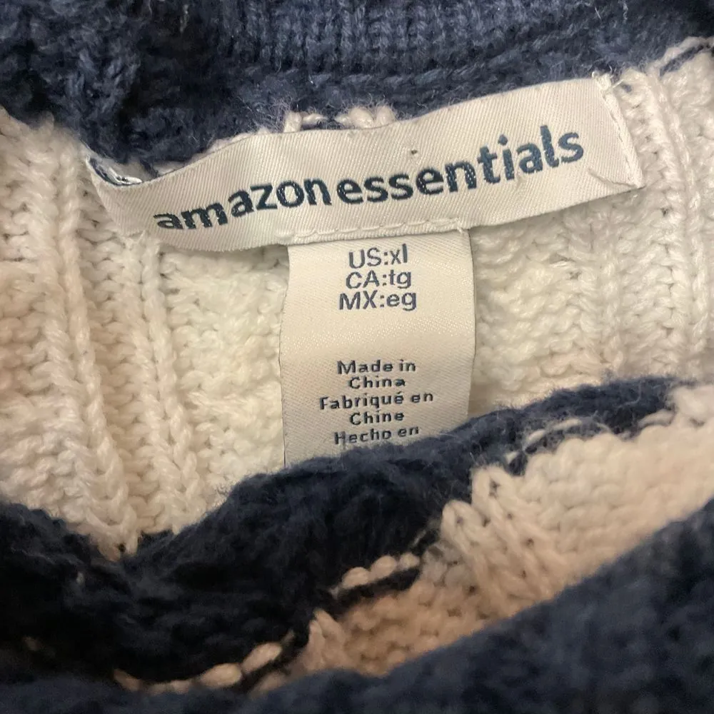 Essentials Cable Knit Turtleneck Sweater Navy Blue White Striped‎ Size XL Cozy - Image 10