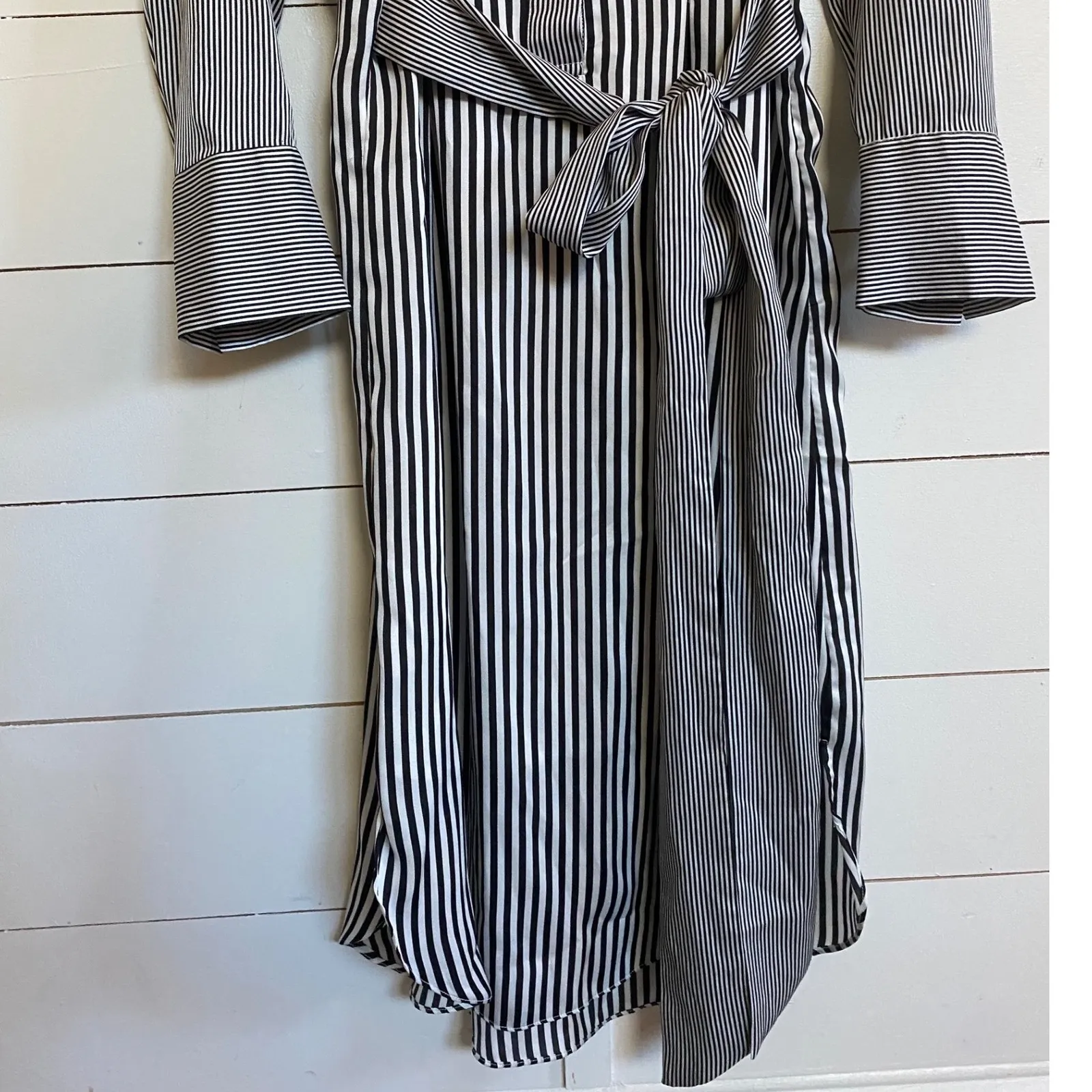 Who What Wear Black White Mixed Stripe‎ Button Front Collar Belted Shirtdress XS - Image 5