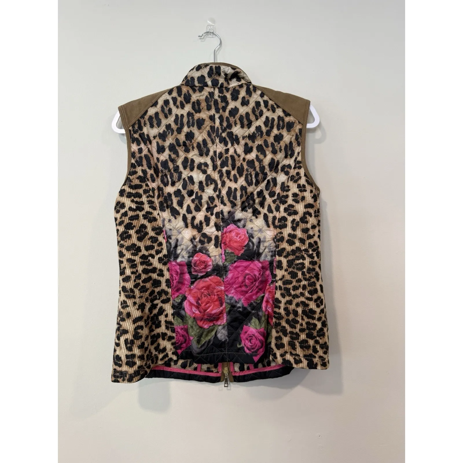 BASLER Y2K Animal Print Flower Lightweight Vest Womens Full Zip Size L 40 2245 Brown Size L - Image 2